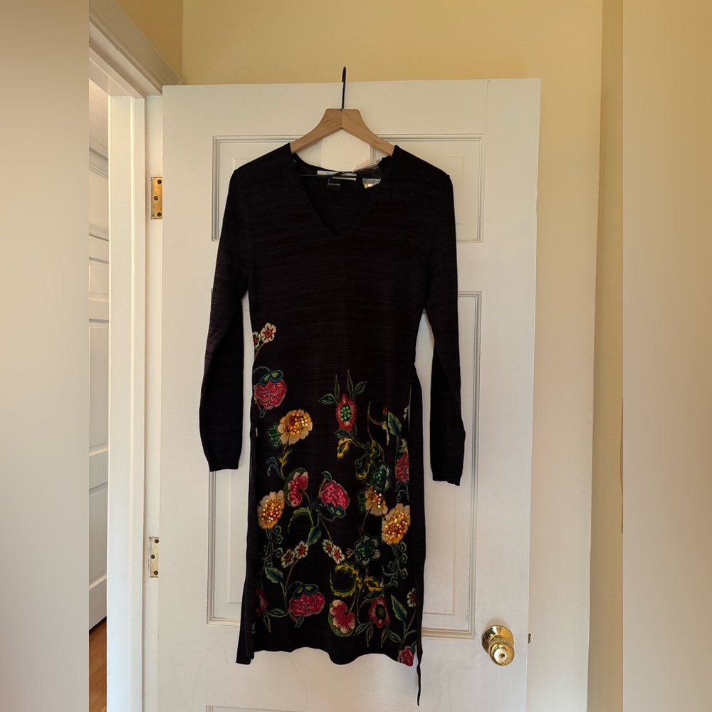 Desigual Black Dress with Colorful Floral Design
